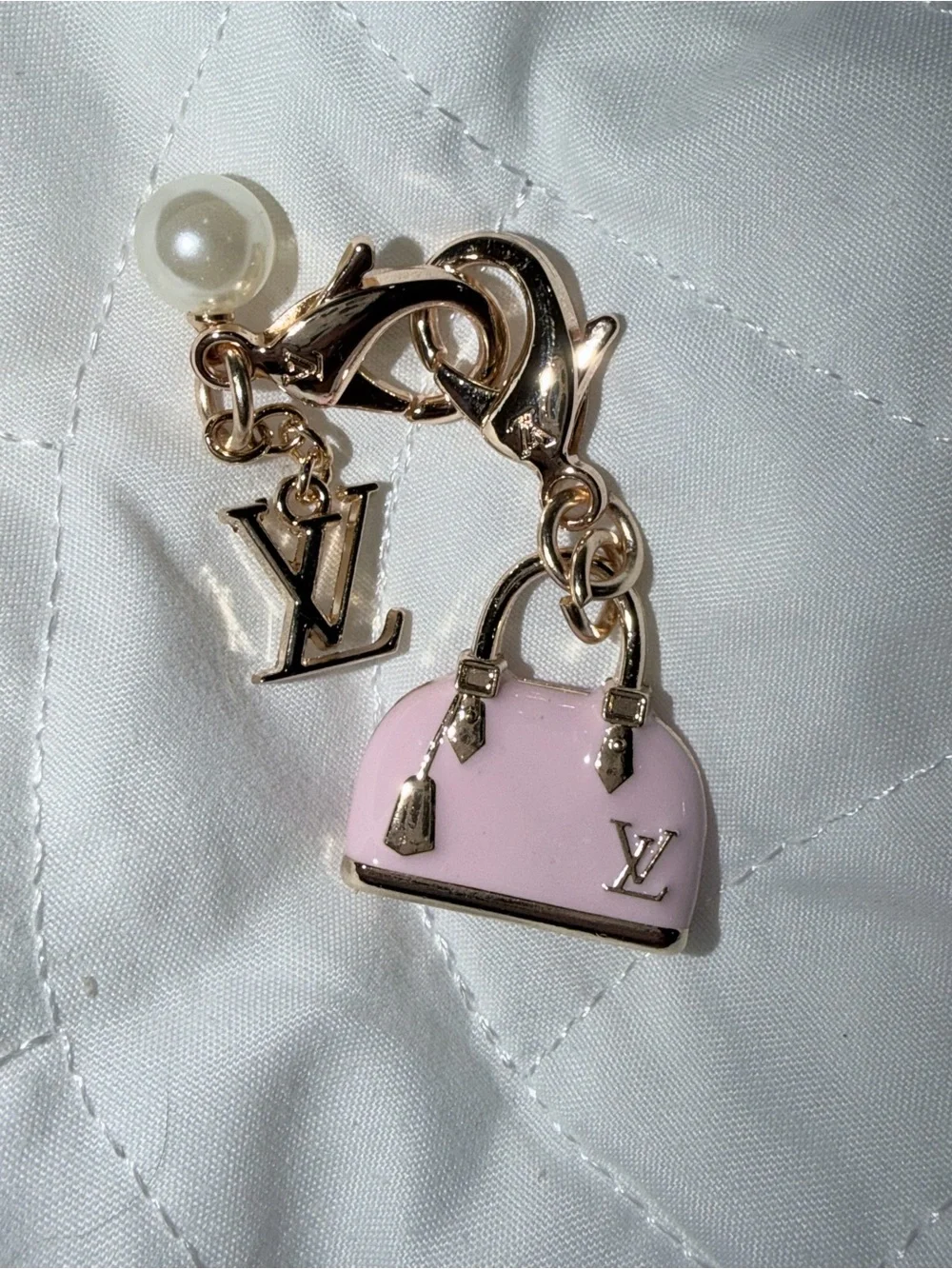 Gold-Tone Flower Charm Key & Card Holder Chain with Removable Charms